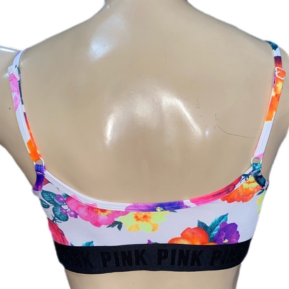 Victorias Secret Pink Ultimate Lined Removable Padding sport bra white floral - Picture 2 of 3